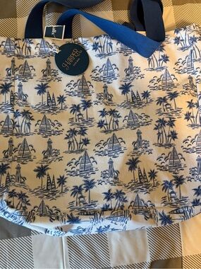 Harper Tote Nautical Beach Print Canvas Bag - Blue & White Resort Cruise NWT